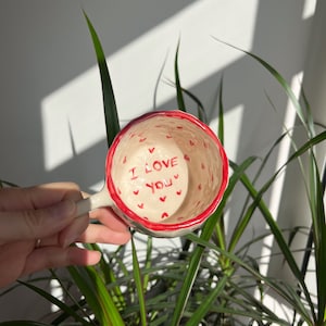 Handmade Ceramic Mug With Mini Hearts, I love You Coffee Mug, Ceramic Love Mug image 1