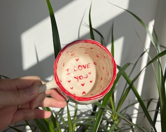 Handmade Ceramic Mug With Mini Hearts, I love You Coffee Mug, Ceramic Love Mug