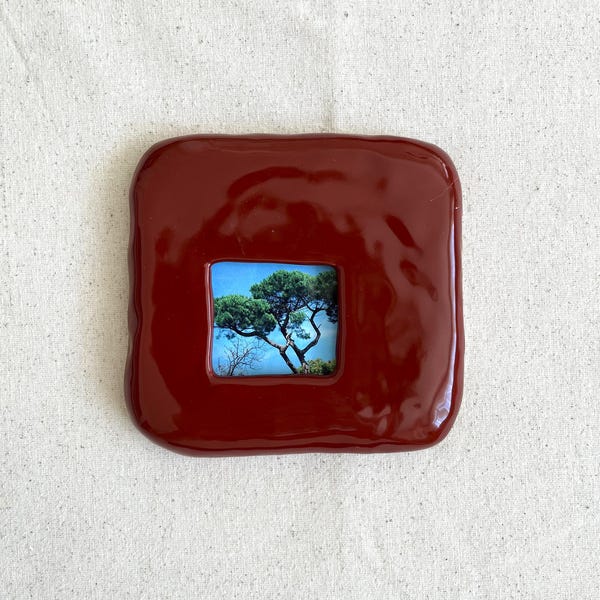 Brown Ceramic Photo Frame Magnet | Handmade Ceramic Picture Frame | Organic Square Frame | 14 cm Wall Decor | Unique Gift
