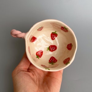 Handmade Ceramic Mug, Handmade Clay Mug, Ceramic Strawberry Coffee Mug