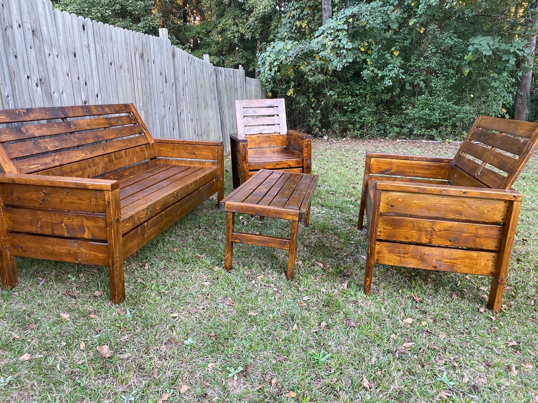 Rustic Outdoor Wooden Furniture Set Customizable Stain & Etsy