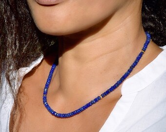 Lapis lazuli beaded necklace | Natural Lapis | Genuine Lapis | Gold filled 14K | Blue gemstone | September birthstone