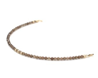 Dainty bracelet in smoky quartz and gold | Beaded bracelet | Natural smoky quartz 3 mm | Brown gemstone | 14K gold filled | Gift for her
