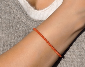 14K SOLID GOLD | Mediterranean coral bracelet | Genuine natural Italian red coral 3.1 mm | Red gemstone and gold | AAA certified coral