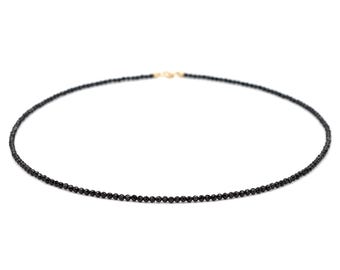 Dainty necklace in black tourmaline and 14K solid gold | Natural tourmaline 2 mm | October birthstone | Protection stone | Gift for her