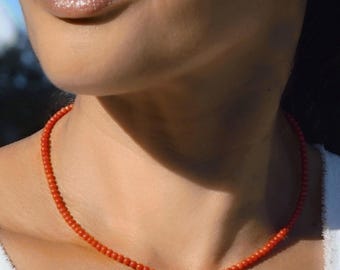 Necklace in Mediterranean coral | Genuine natural dark red Italian coral 3.2 mm | Red gemstone and 14K gold filled | Certified AAA coral