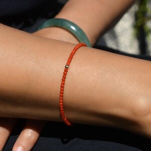 Dainty Mediterranean coral bracelet | Genuine natural dark red Italian coral 2.2 mm | Red gemstone and 14K gold filled | Gift for her