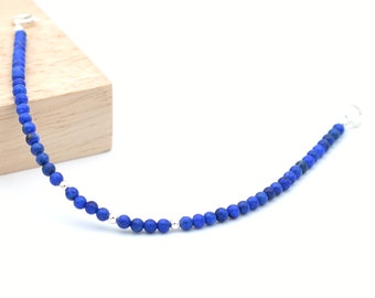 Lapis lazuli beaded bracelet | Natural lapis lazuli 3 mm | Denim blue gemstone and 925 sterling silver | AAA quality lapis lazuli