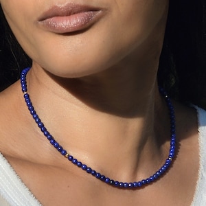 Lapis lazuli beaded necklace | Natural lapis lazuli | 14K gold filled | Lapis and gold | Blue gemstone | September birthstone