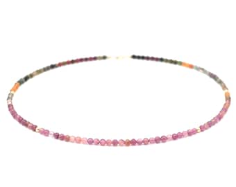 Multicolored Tourmaline beaded necklace | Natural Tourmaline | 14K Gold filled | Pink gemstone | October birthstone