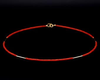 Dainty Mediterranean coral necklace | Genuine natural Italian red coral 2.4 mm | Red gemstone and 14K gold filled | AAA certified coral