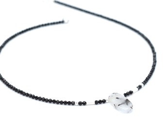 Black tourmaline and rutilated quartz necklace | Natural tourmaline | Black gemstone | 925 sterling silver | October birthstone