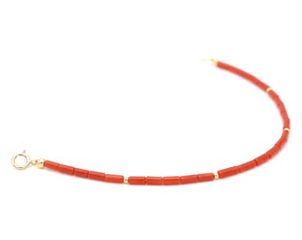 Dainty bracelet in Mediterranean coral | Genuine natural red Italian coral 2.4 mm | Red gemstone and 14K gold filled | AAA certified coral