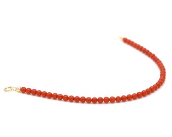 ORO MASSICCIO 14K | Bracciale in corallo mediterraneo | Corallo naturale italiano rosso scuro da 3,2 mm | Gemma rossa e oro | Corallo certificato AAA
