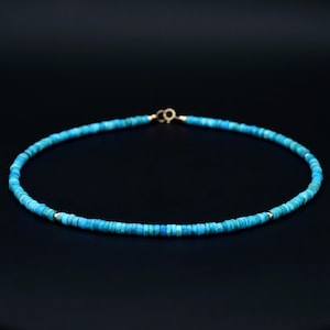 Kingman turquoise beaded necklace | Natural authentic turquoise | Women&#39;s turquoise jewelry | December birthstone | Smooth heishi beads
