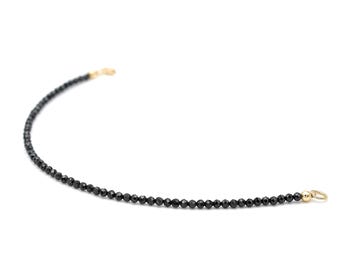 Dainty bracelet in black tourmaline and 14K solid gold | Natural faceted tourmaline 2.3 mm | AAA quality Brazilian tourmaline