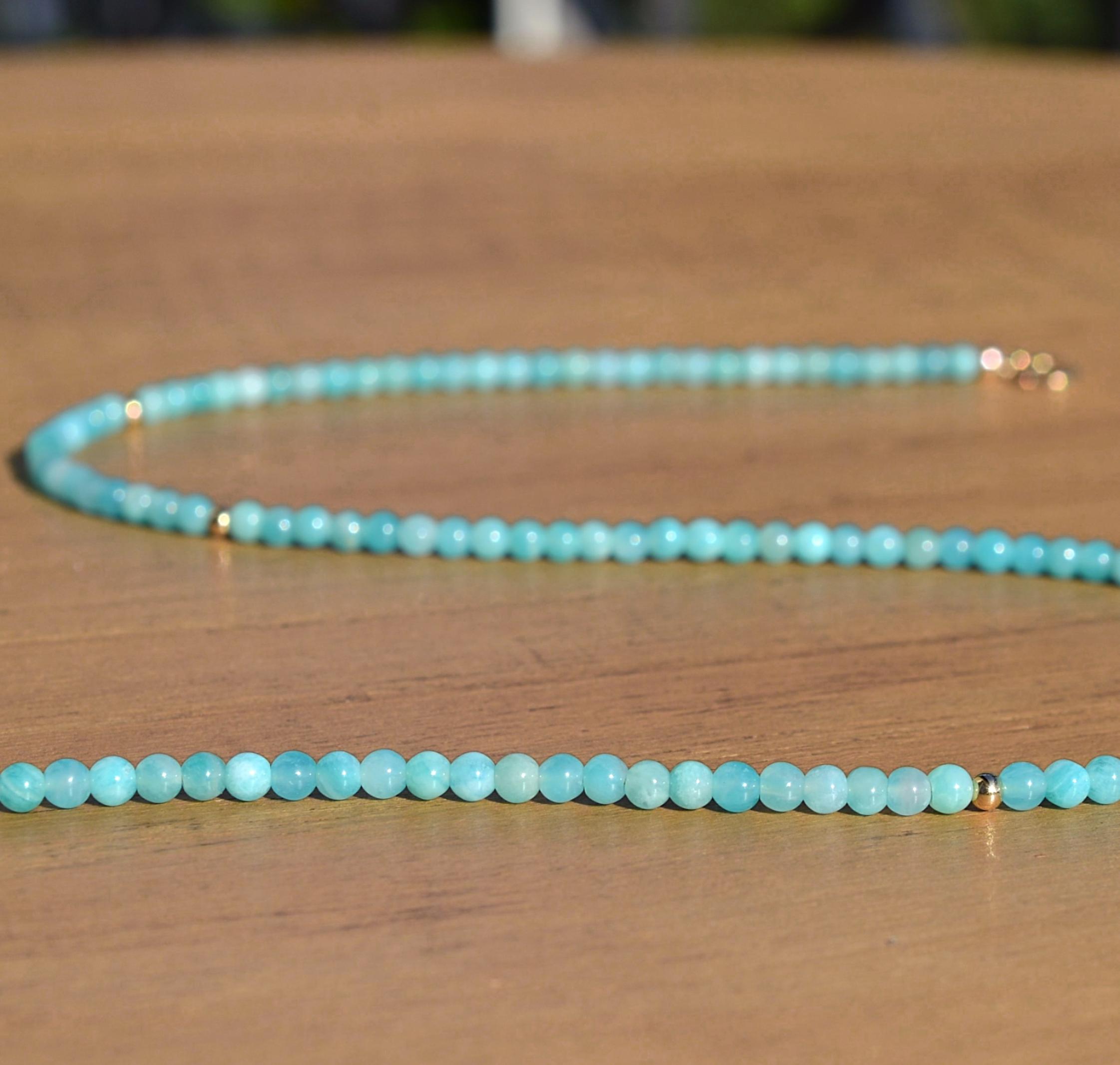 Dainty Necklace in Amazonite | Natural Amazonite Beaded Choker Necklace ...