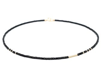 Dainty black spinel necklace | Natural black spinel | Black gemstone | Black and gold | 14K gold filled | Protection stone