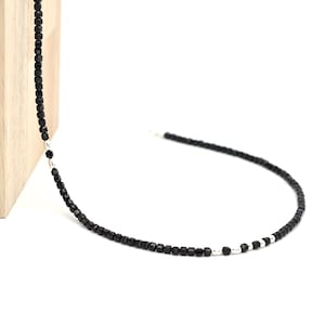 Beaded necklace in black spinel and 925 sterling silver | Genuine natural black spinel | Black gemstone | Protection stone | Gift for her