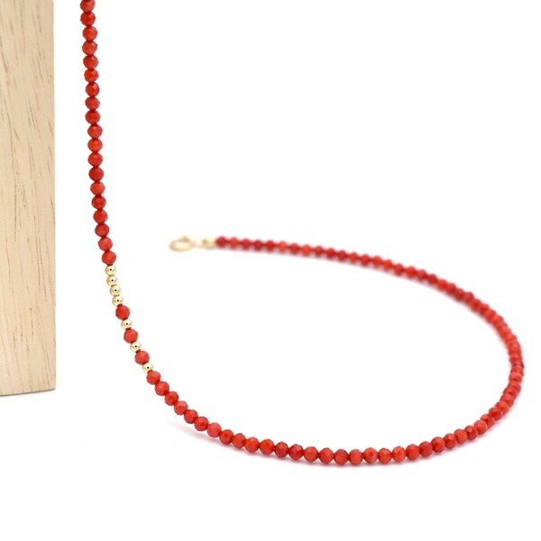 Collier fin en corail bambou rouge | Corail naturel | Corail et or | Gold filled 14K | Pierre fine rouge | Pierre de protection