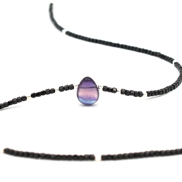 Collier en spinelle noir et fluorite | Spinelle noir naturel | Fluorite naturelle | Argent sterling 925 | Pierre de protection