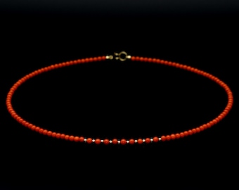 Necklace in Mediterranean coral | Authentic natural Italian red coral 3.1 mm | Red gemstone and 14K gold filled | AAA certified coral