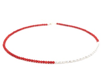 Dainty red bamboo coral necklace | Natural coral | 925 sterling silver | Red gemstone | Protection stone | Gift for her