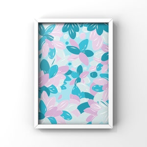 Petals Teal Purple Art Print Floral Printable Design Digital Download Illustration Wall Art Bright Colourful Eclectic Contemporary Abstract
