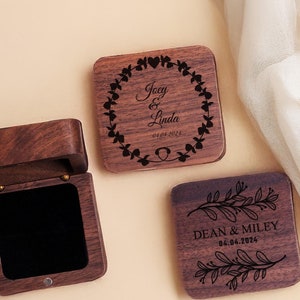 Custom Wooden Wedding Engagement Ring Box,Wedding Ring Box,Personalized Engraved Wood Ring Bearer Box,Square Ring Bearer,Anniversary Gift
