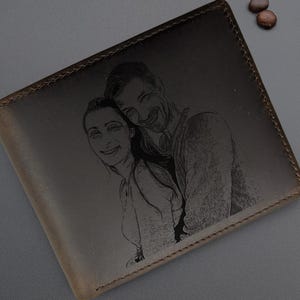 Personalized Engraved Men&#39;s Photo Wallet, Leather wallet for Him, Picture Wallet, Gifts for Husband, Boyfriend,Dad, Father&#39;s day gift