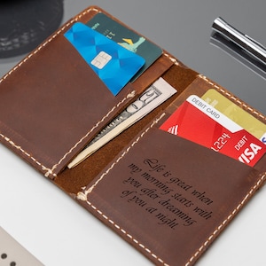 Billetera de cuero hecha a mano, billetera con bolsillo frontal, billetera de cuero personalizada, billetera de cuero con tarjetero, regalo para el día del padre
