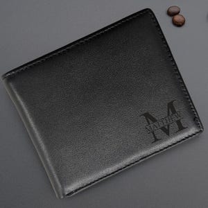 Cartera de cuero negro genuino grabada, billetera con estuche de regalo, billetera para padrinos de boda, billetera personalizada, regalo para novios, regalo para el Día del Padre.