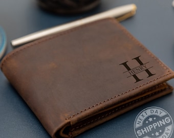 Cartera de cuero personalizada con RFID, cartera de cuero genuino grabada, regalo de aniversario para él, hombre, padre, esposo, novio