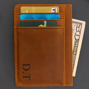 Genuine Leather Card Holder, Custom Initials Slim Card Wallet, Credit Cardholder, Personalized Small Card Leather Wallet, Gift for him
