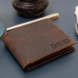 Personalized Handmade Leather Mens Wallet, Engraved Gift for Anniversary, Graduation, Dad, Boyfriend, Him, Husband, Father, Handwriting
