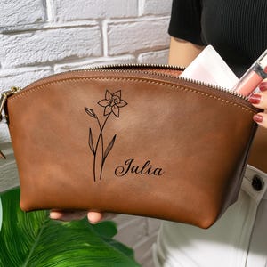 Personalized Makeup Bag, Personalized Cosmetic Bag, Personalized gift, Custom Makeup Bag Gift for Her, Personalized Birth Month Flower Gift