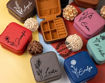 Travel Jewelry Box, Wedding Bridesmaid Gifts, Personalized Gifts for Her, Birthday Gift for Women, Engraved Jewelry Case, Graduation Gift