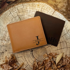 Cartera de cuero personalizada con RFID, cartera de cuero genuino grabada, regalo de aniversario para él, hombre, padre, esposo, novio