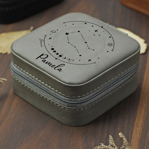 Zodiac Sign Jewelry Organizer, Travel Jewelry Case, Leather Jewelry Box, Birthday Gifts for Her, Christmas Gift, Zodiac Star Map