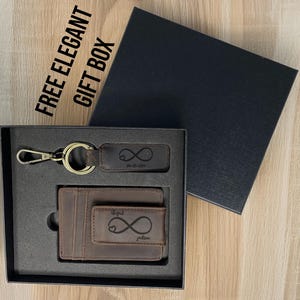 Regalo de cuero personalizado para hombre, regalo para aniversario, graduación, papá, novio, él, esposo, padre, billetera y llavero personalizados grabados