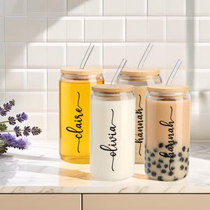 Personalized Iced Coffee Cup, 16oz Glass Cup, Custom Beer Can Glass with Lid and Straw, Bridesmaid Gift, Bridesmaid Proposal