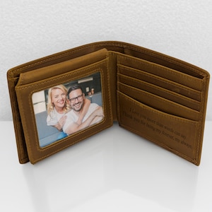 Cartera de cuero personalizada para hombre, ideal para graduación, papá, novio, esposo o padre. Cartera personalizada con grabado a mano, regalo de aniversario.