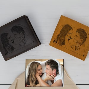 Cartera personalizada con foto grabada para hombre, cartera de cuero para él, regalos para el esposo, cartera con foto, regalos para el Día del Padre, regalos para papá