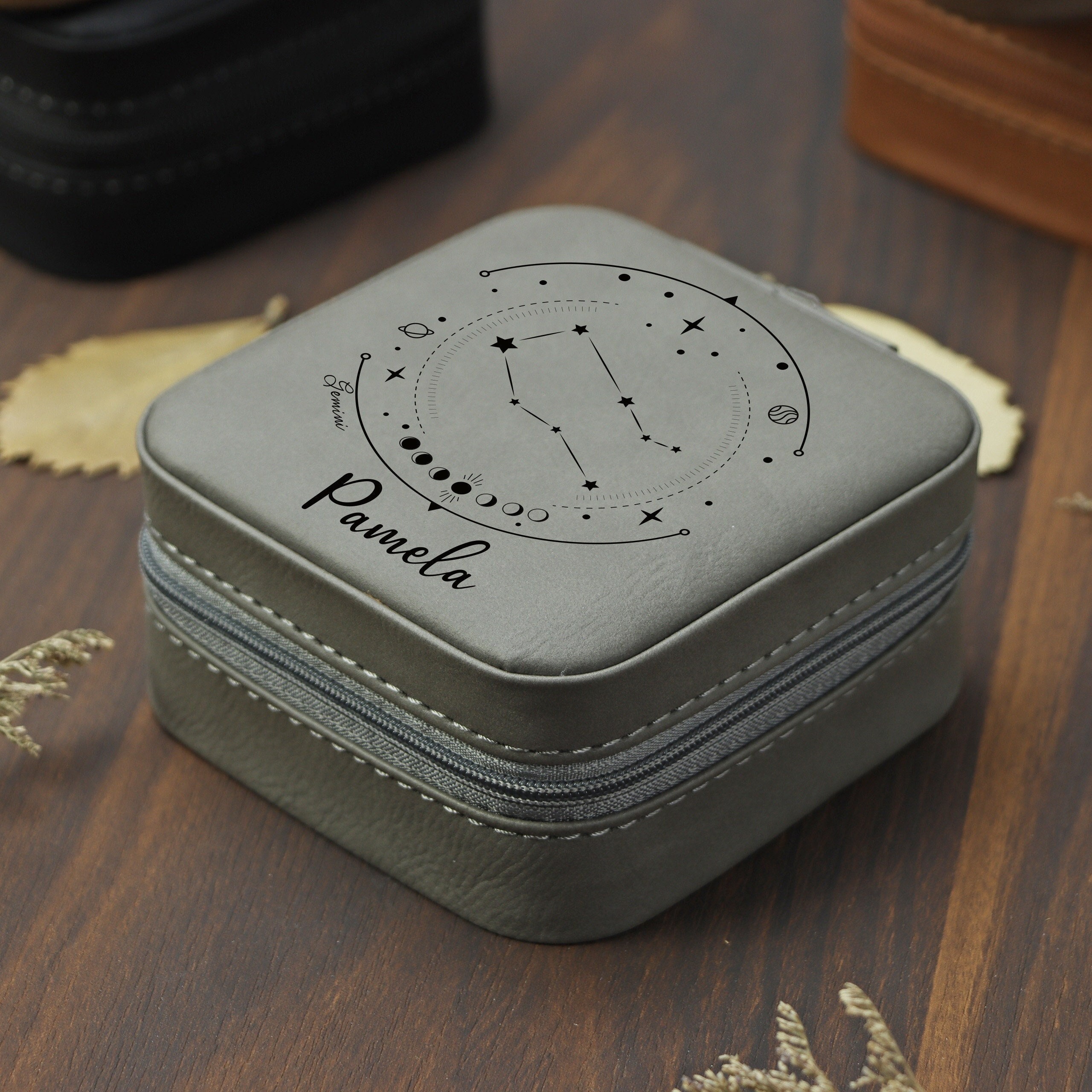 Zodiac Sign Jewelry Organizer, Travel Jewelry Case, Leather Jewelry Box, Birthday Gifts for Her, Christmas Gift, Zodiac Star Map