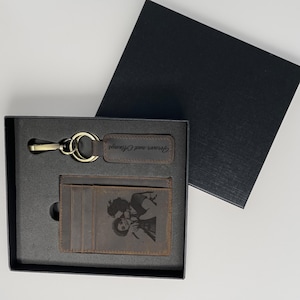Cartera y llavero personalizados para hombre, llavero grabado personalizado y cartera de cuero con foto, regalos de cumpleaños para papá, regalo para el Día del Padre.