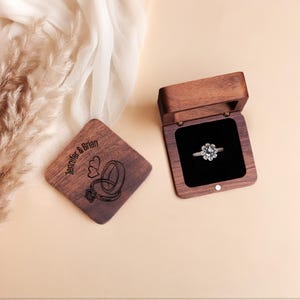Personalized Engagement Ring Box, Wood Ring Box For Wedding Ceremony, Engraved Wooden Ring Box, Anniversary Gift, Proposal Ring Bearer Box