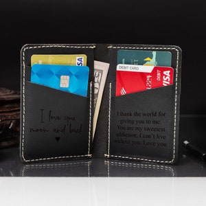 Cartera de cuero personalizada para hombre, billetera delgada personalizada, regalo ideal para esposo, papá, novio o hijo/cumpleaños, aniversario o día del padre.