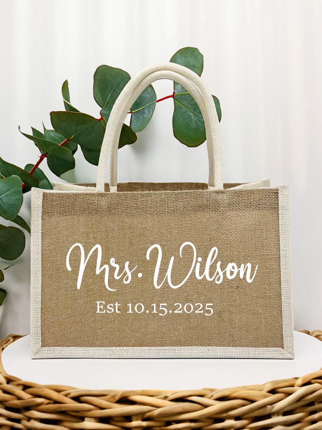 Mrs. Last Name Est Year Tote Bag, Personalized Date Wedding, Mother's Day Gifts, Honeymoon Gift Customized Wedding Gift, Bridesmaid Gift
