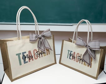 Personalization Teacher Name Tote Bag, Teacher Appreciation Gift, Elementary Teacher Tote Bag, Teachers Gift, Gift For Teacher
