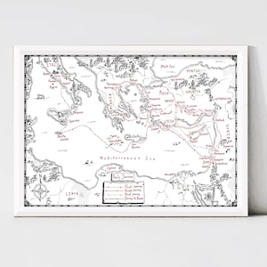 Carte de la Bible dans le style du Seigneur des anneaux des voyages missionnaires de Paul, art numérique imprimable téléchargement immédiat art, art imprimable pour la maison